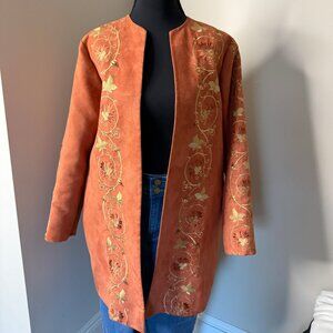Indago Design Boho Embroidered Duster Jacket - Rust Orange/Terracotta - Size Lar